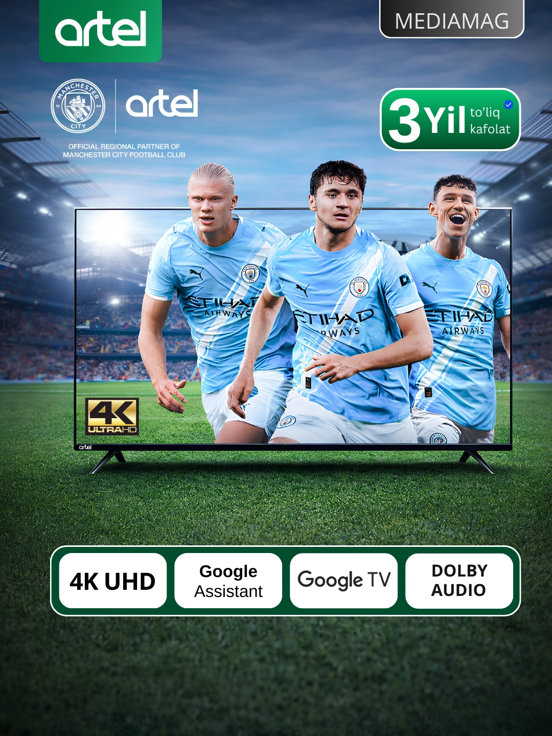 Телевизор Artel PUCH010 43″,50″,55″,65″ 4K UHD Google Tv, Dolby Digital за 3179000 сум со скидкой 21%. Uzum Market