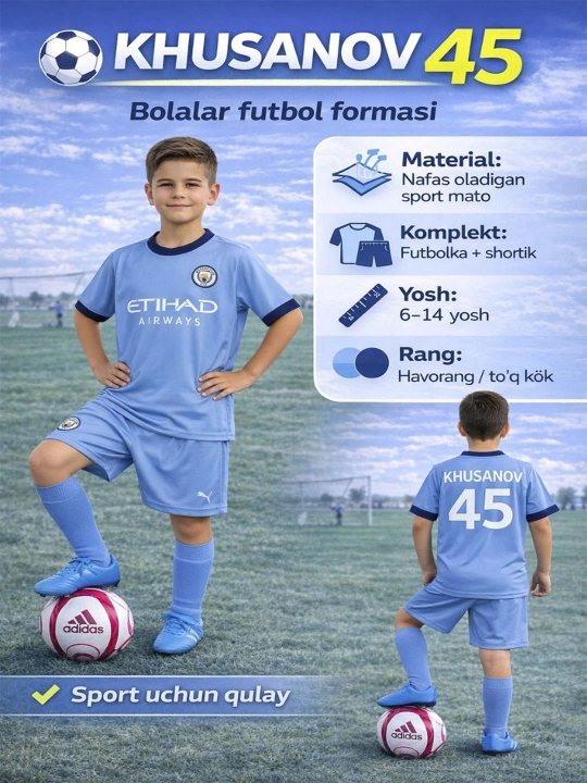 Bolalar futbol kiyimi, Ronaldo, Real, Barsa, Mbappe, Yamal, Khusanov - 