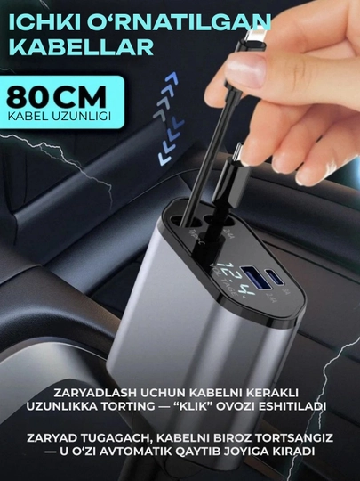 120 Vt quvvatlagich, voltmetr va Type-C va Lightning o‘rnatilgan kabellari bilan