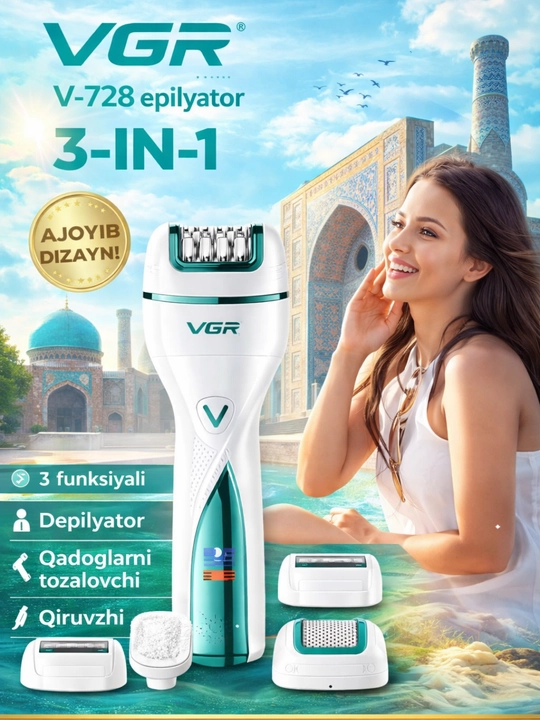 VGR V-728 3in1 epilyator va trimmer ayollar uchun ko‘p funksiyali - 