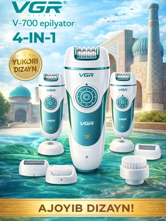 Epilyator va trimmer, VGR V-700 4v1, ayollar uchun, ko‘p funksiyali - 
