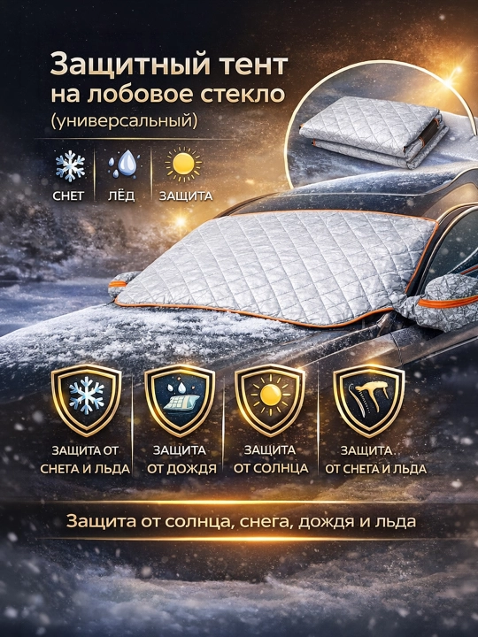 Защитный тент универсальный для всех автомобиля, на лобовое, для зимы, снег, лед, дождь - 