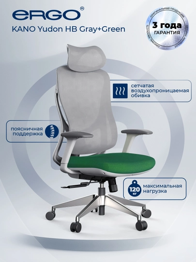 Офисное кресло KANO Yudon HB Gray+Green — ERGOMEB-YUDONGREEN