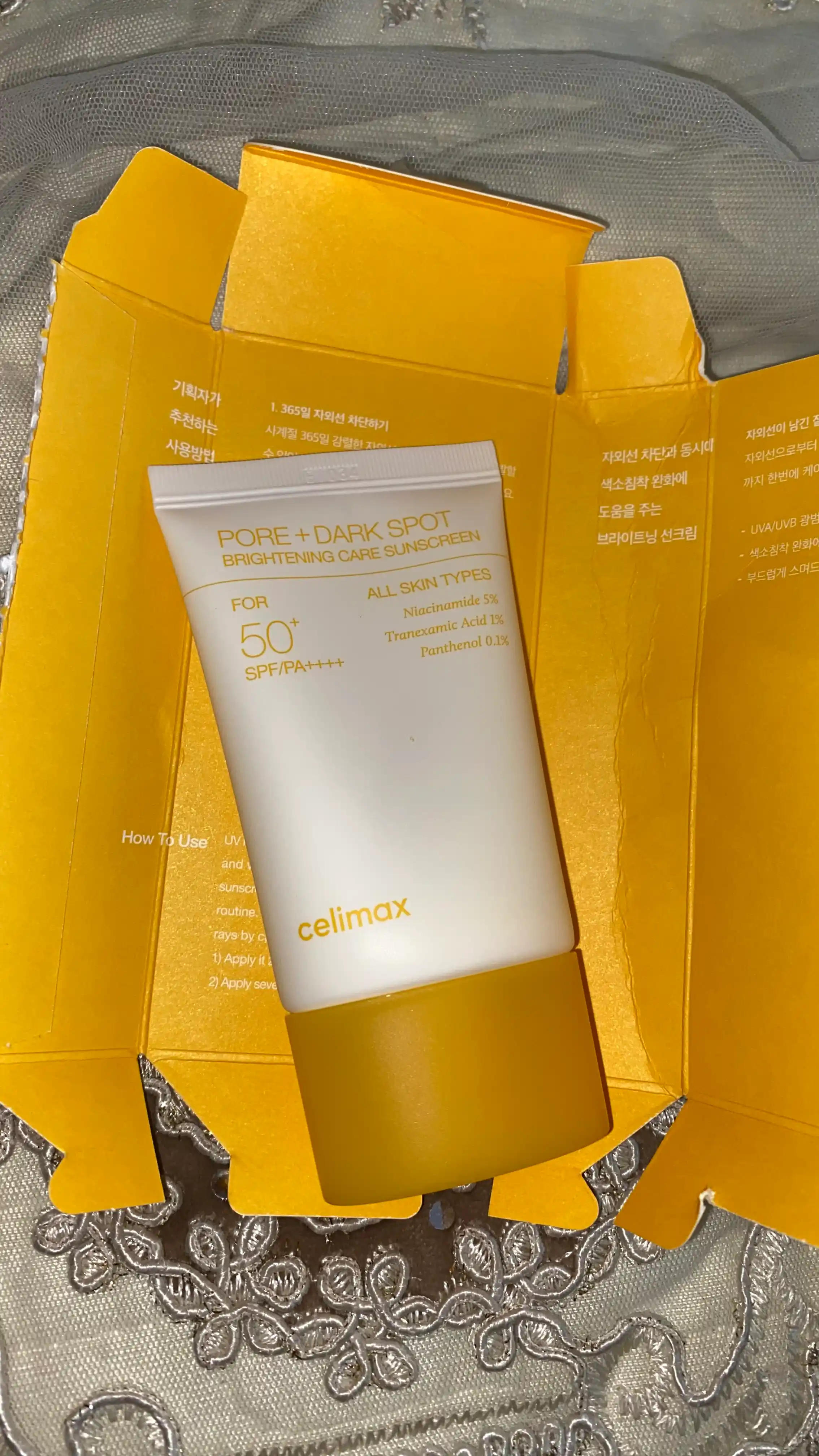 Celimax Pore+Dark Spot Sunscreen SPF50+ yorug‘lashtiruvchi va quyoshdan himoyalovchi krem