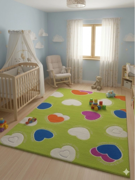 Детский ковер с сердечками, зеленый, мягкий, для детской комнаты - 