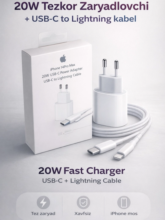 IPhone uchun 20W Tezkor Zaryadlovchi Adapter + USB-C kabel - 