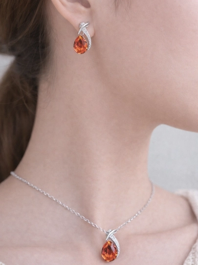 Цепочка и серьги, женский бижутерный комплект, подвеска с кулоном — MIO111-БИЖУТЕРИЯ-ОРАНЖ
