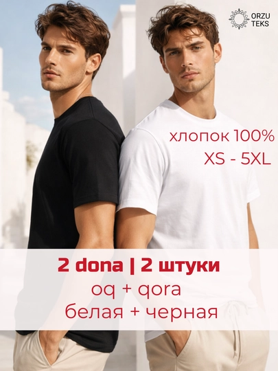 Футболка мужская базовая без принта, 100% хлопок, однотонная, размеры до 5XL, ORZU-TEKS