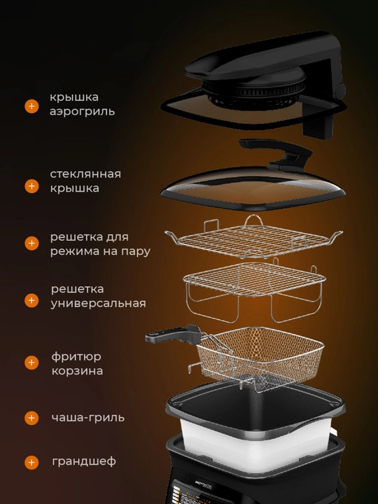 Грандшеф Аэрогриль электрический мощный 8л. 3100 Вт