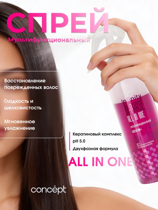 Спрей для волос Concept, с кератином, увлажняющий, универсальный, для окрашенных волос - 