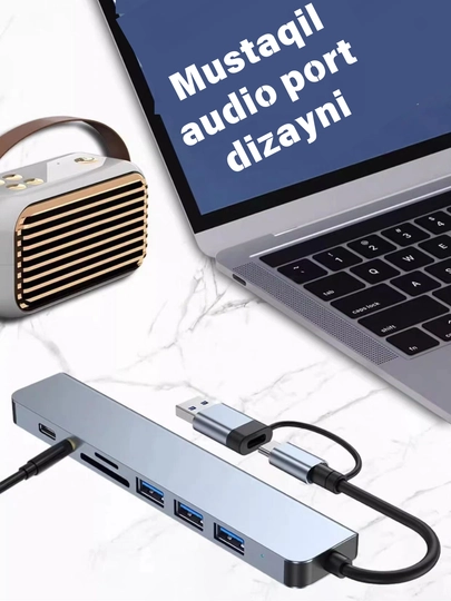 8-в-1 USB C хаб с аудиовыходом, для планшетов, питание от USB, 5V