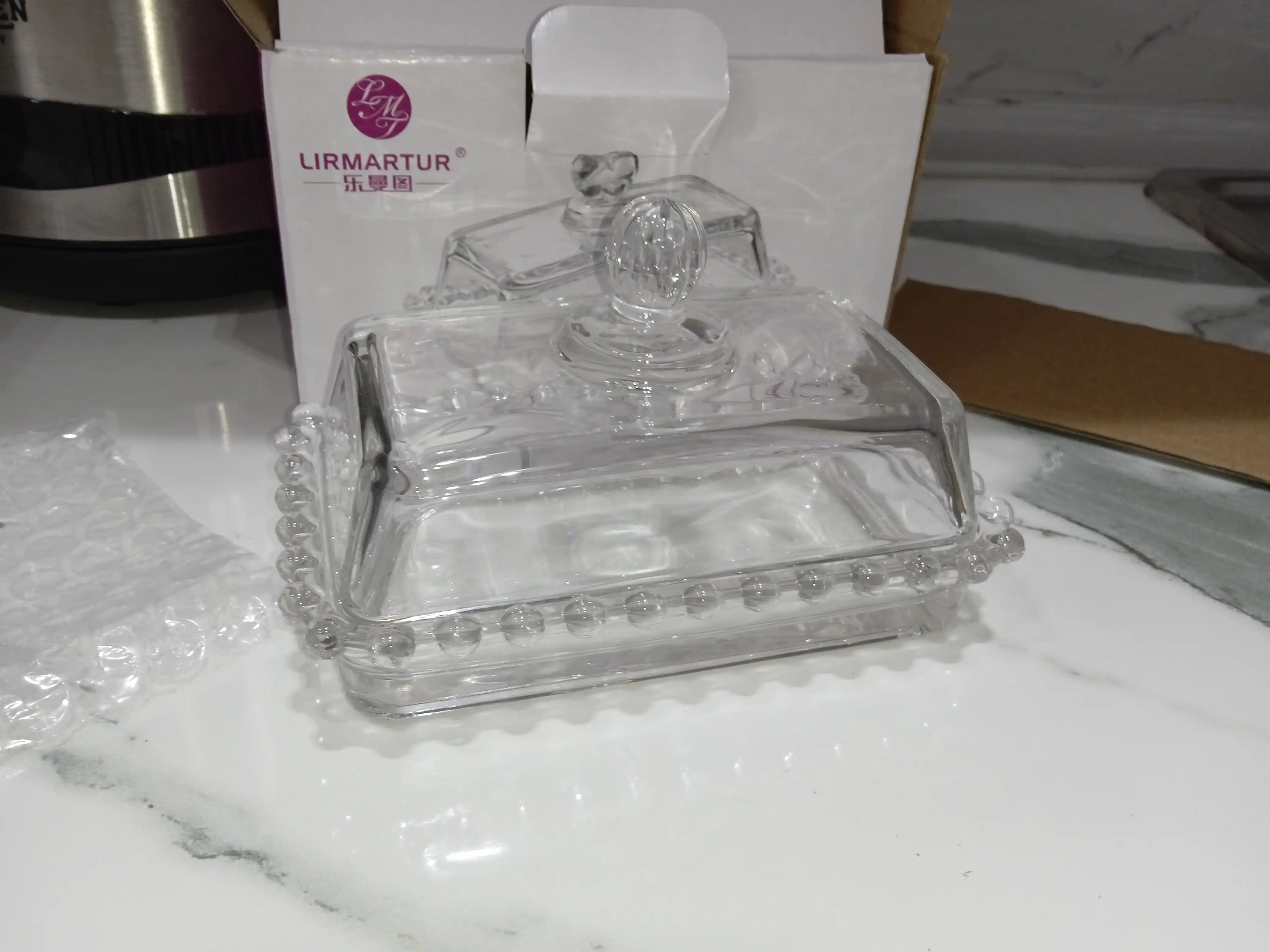 Shishali saryog' idishi , pishloq va tvorog uchun, shisha qopqoq bilan, estetik 135х90 мм
