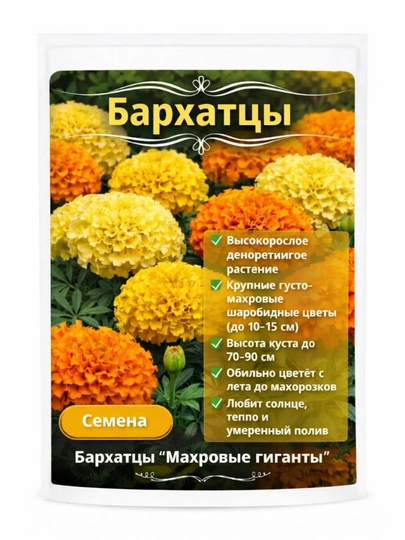 Бархатцы прямостоячие "Махровые гиганты — НИХОЛЧИ-БАРХОТЦ