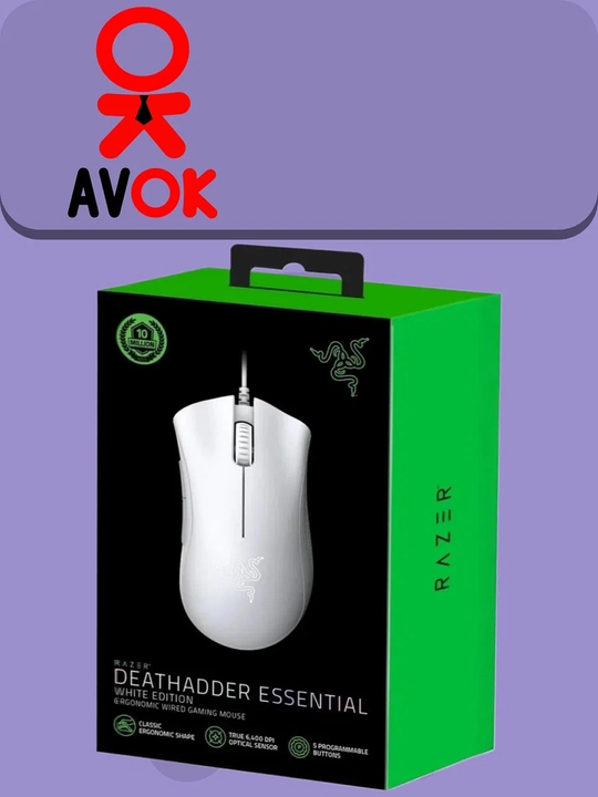 Simli o‘yin sichqonchasi Razer DeathAdder Essential, 6400 DPI, optik, USB, oq