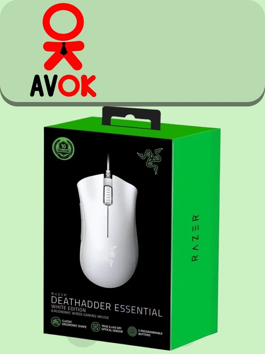 Simli o‘yin sichqonchasi Razer DeathAdder Essential, 6400 DPI, optik, USB, oq