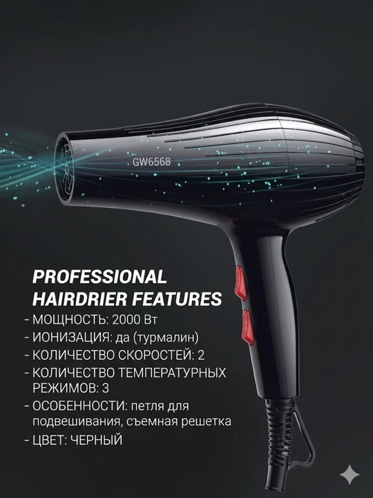 Professional soch quritgich GW6568, yuqori quvvatli - 
