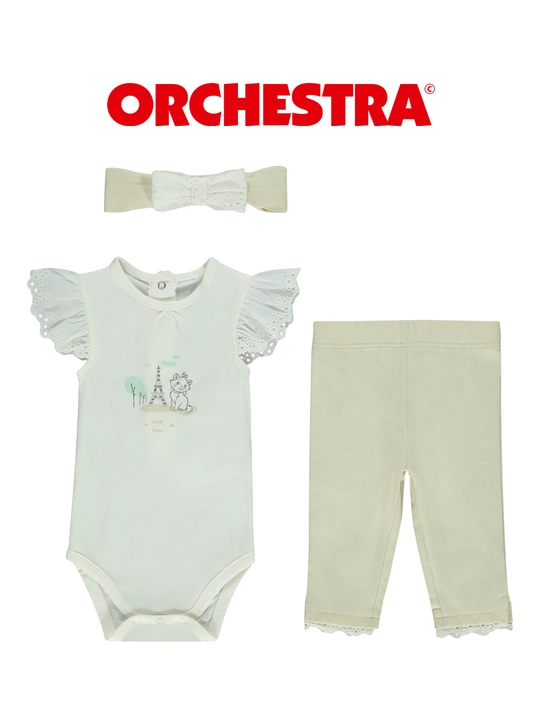 Orchestra bolalar to‘plami 3 in 1 (bodi, leggins, boshbog‘), paxta, qiz bolalar uchun - 