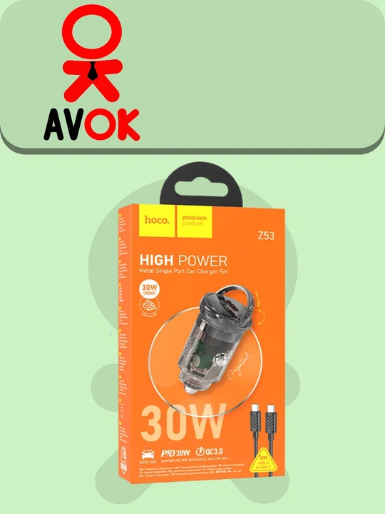 Z53 Sight avtomobil zaryadlash moslamasi, 30 Vt, PD30W + QC3.0, shaffof, kabel to‘plami