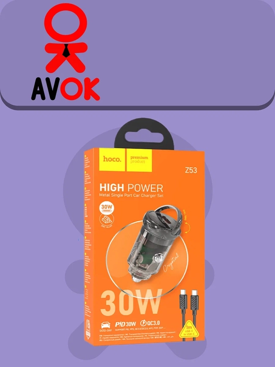 Z53 Sight avtomobil zaryadlash moslamasi, 30 Vt, PD30W + QC3.0, shaffof, kabel to‘plami