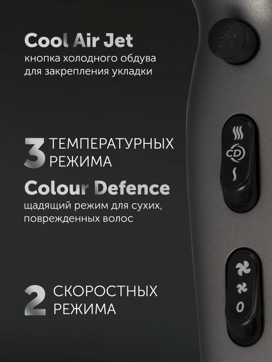 Фен для волос Polaris PHD 2600ACi Salon Hair, с насадками концентратор и диффузор