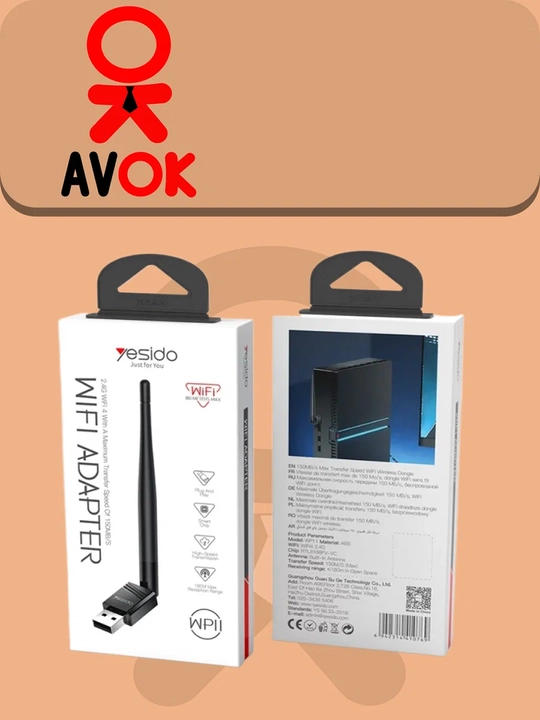 Yesido WP11 Wi-Fi adapteri, USB, Wi-Fi 4 (2.4 GGs), tezligi 150 Mbit/s gacha, tashqi antenna