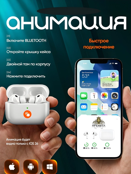 Simsiz quloqchinlar Pods Pro 2 sensorli, iPhone va Android uchun bluetooth