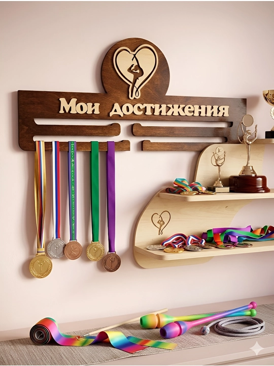 Медальница гимнастика. Мои достижения. Компактная 30 см фанера 6 мм лакированная - 