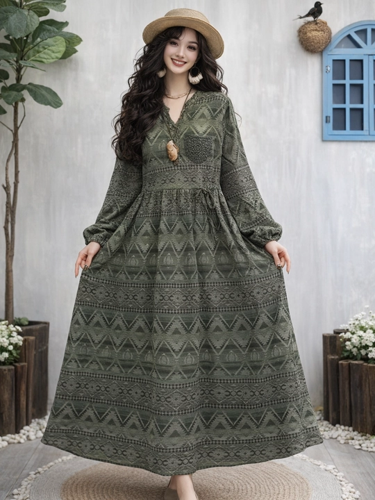 Ayollar ko‘ylagi uzun maksi 100% paxta yozgi keng oversize boho print yengil koylak 48-54 - 