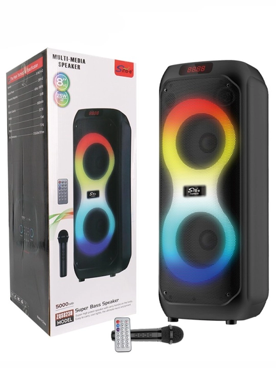 Portativ kolonka ZQS seriya Bluetooth RGB TWS mikrofon USB TF AUX FM displey karaoke bilan