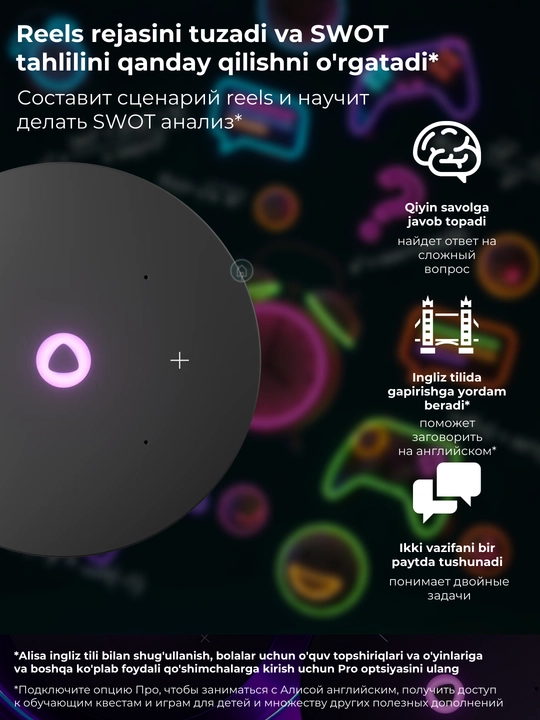Mikrofonli Yandeks Stansiya Mini 3 va Mini 3 Pro aqlli kolonkasi, soatli Alisa kolonkasi