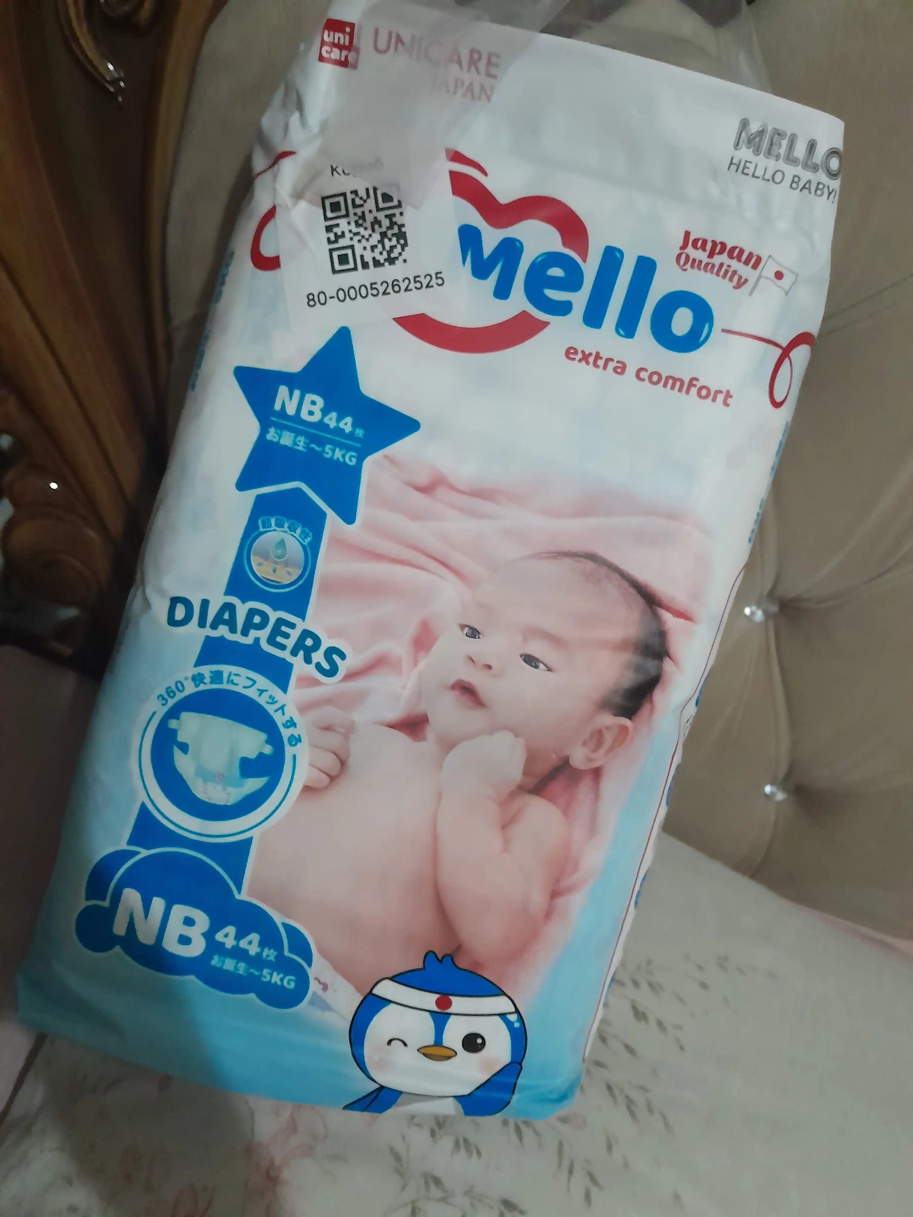 Yangi tug'ilgan chaqaloqlar uchun tagliklar MELLO, NB 5 kg gacha, 44 dona