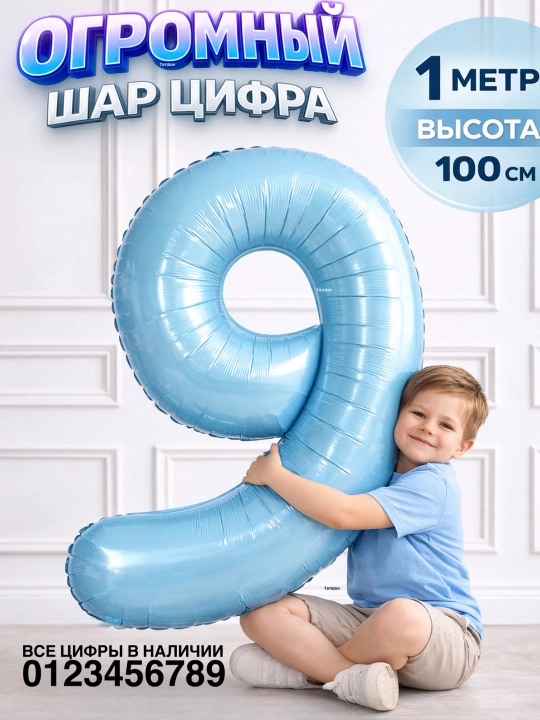 Большой воздушный шар "Цифра", 1 метр, фольгированные шарики на день рождения - 