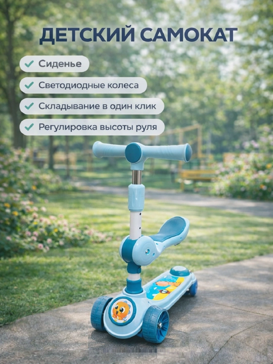 Детский самокат складной, регулировка высоты руля, самокат для детей - 