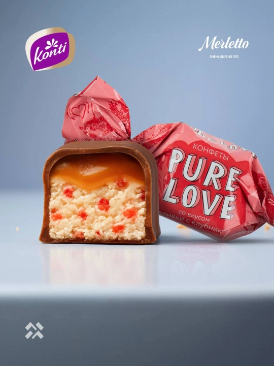 Konti - qulupnayli qaymoq ta’mli Pure love konfetlari, 500 g
