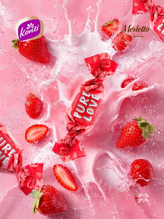 Konti - qulupnayli qaymoq ta’mli Pure love konfetlari, 500 g
