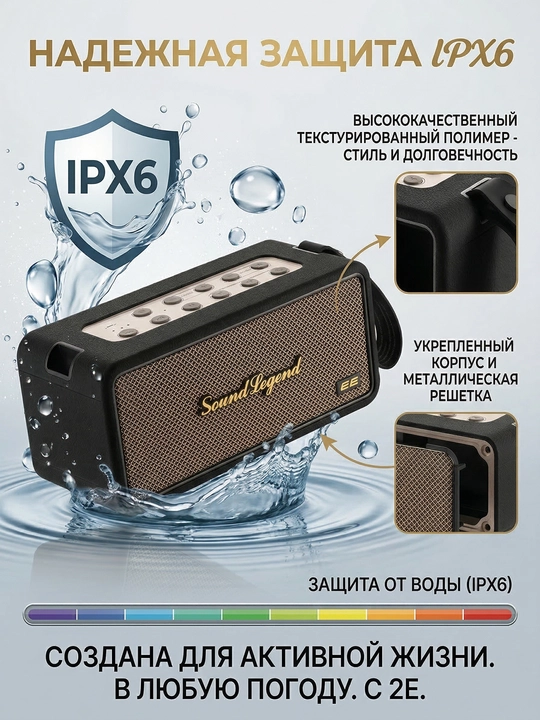 Portativ 2E SoundLegend 80Vt, BT 5.3, TWS, IPX6, RGB, Power Bank, 2 xil rangli karnay