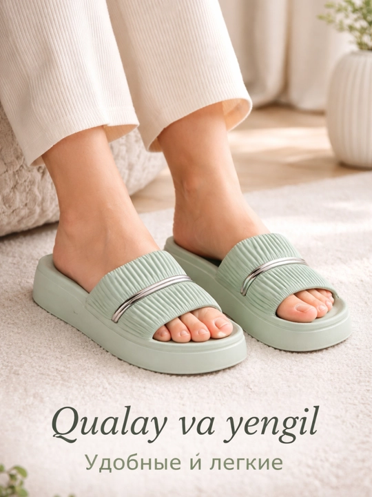 Ayollar uchun qulay yumshoq shippak bantli bezakli uy shippagi yengil sirpanmas