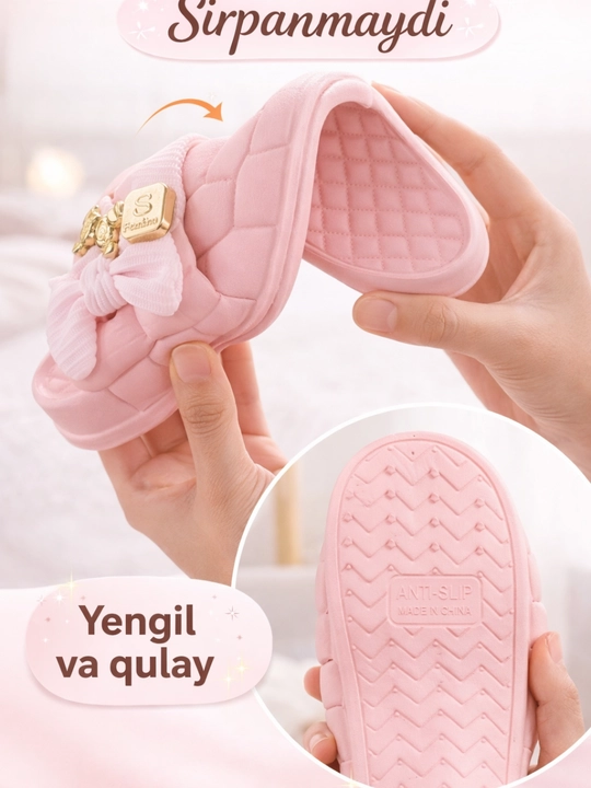 Ayollar uchun qulay yumshoq shippak bantli bezakli uy shippagi yengil sirpanmas