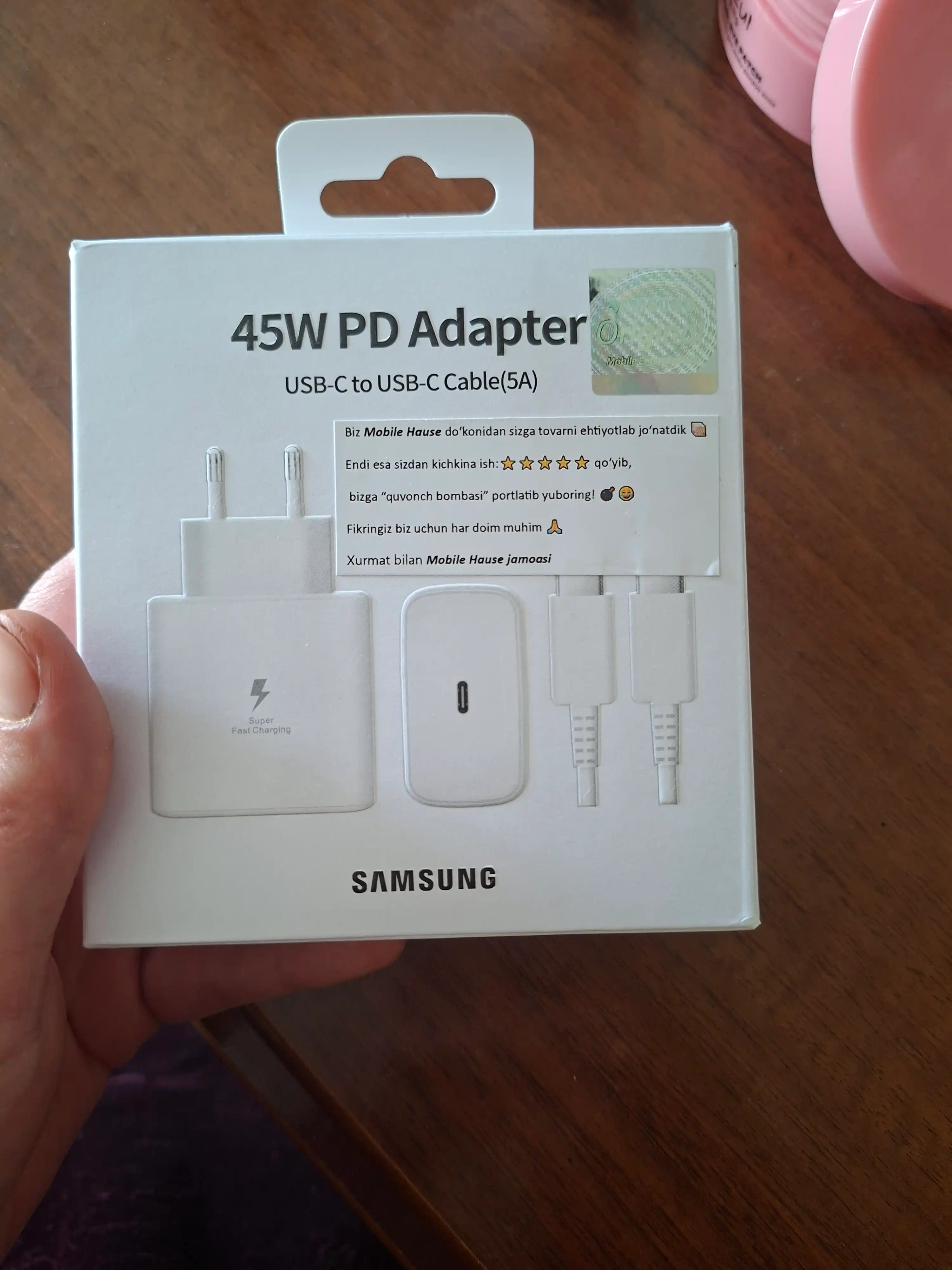 Zaryadnik Samsung Super Fast Charging 45W Type-C adapter kabeli bilan, 1 yil kafolat bor