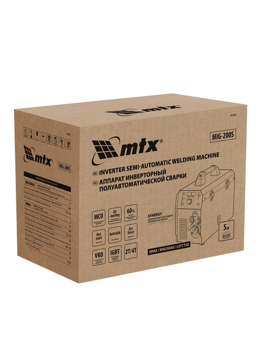 Инверторный аппарат MTX MIG-200S, 200A, ПВ 60%, катушка 5 кг, полуавтомат. cварка, 94303
