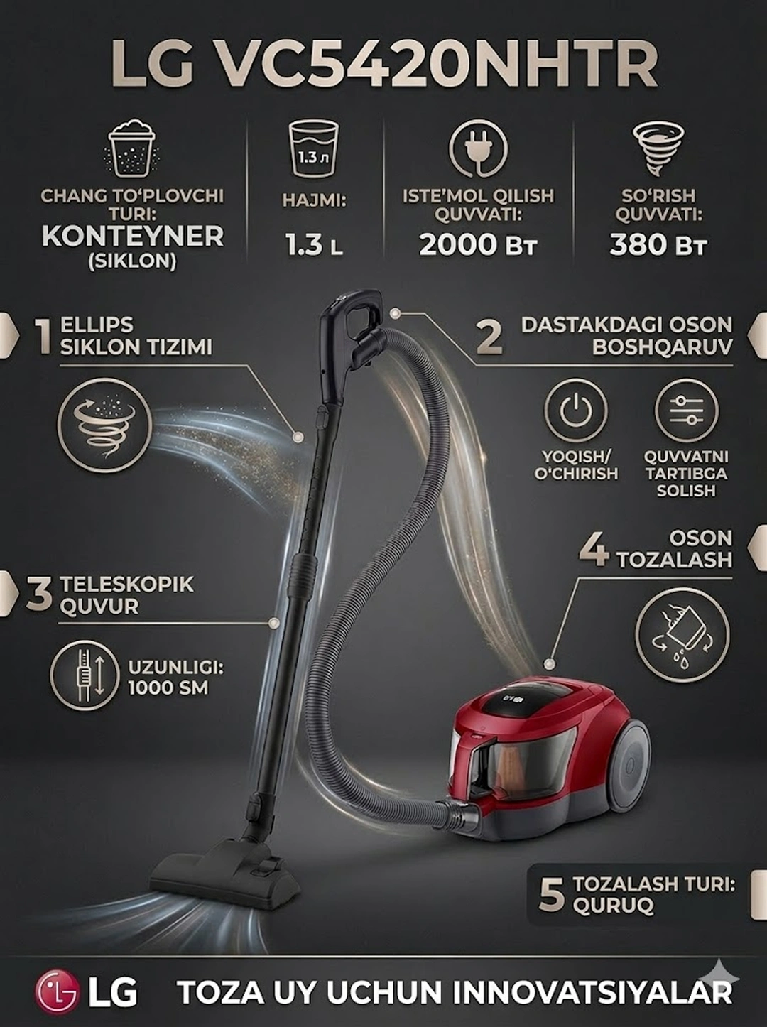 Пылесос LG VC5420NHTR за 1893000 сум по лучшей цене. Uzum Market