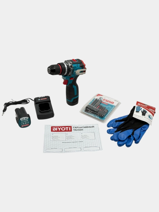 Аккумуляторный бесщёточный шуруповёрт BIYOTI BYT-CD1015C NEW, 16.8V, 45 Нм, 1400 об/мин