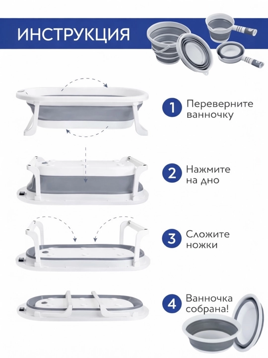 Детская ванночка для купания новорожденных, тазик, горка, ковш, ведро, складной набор