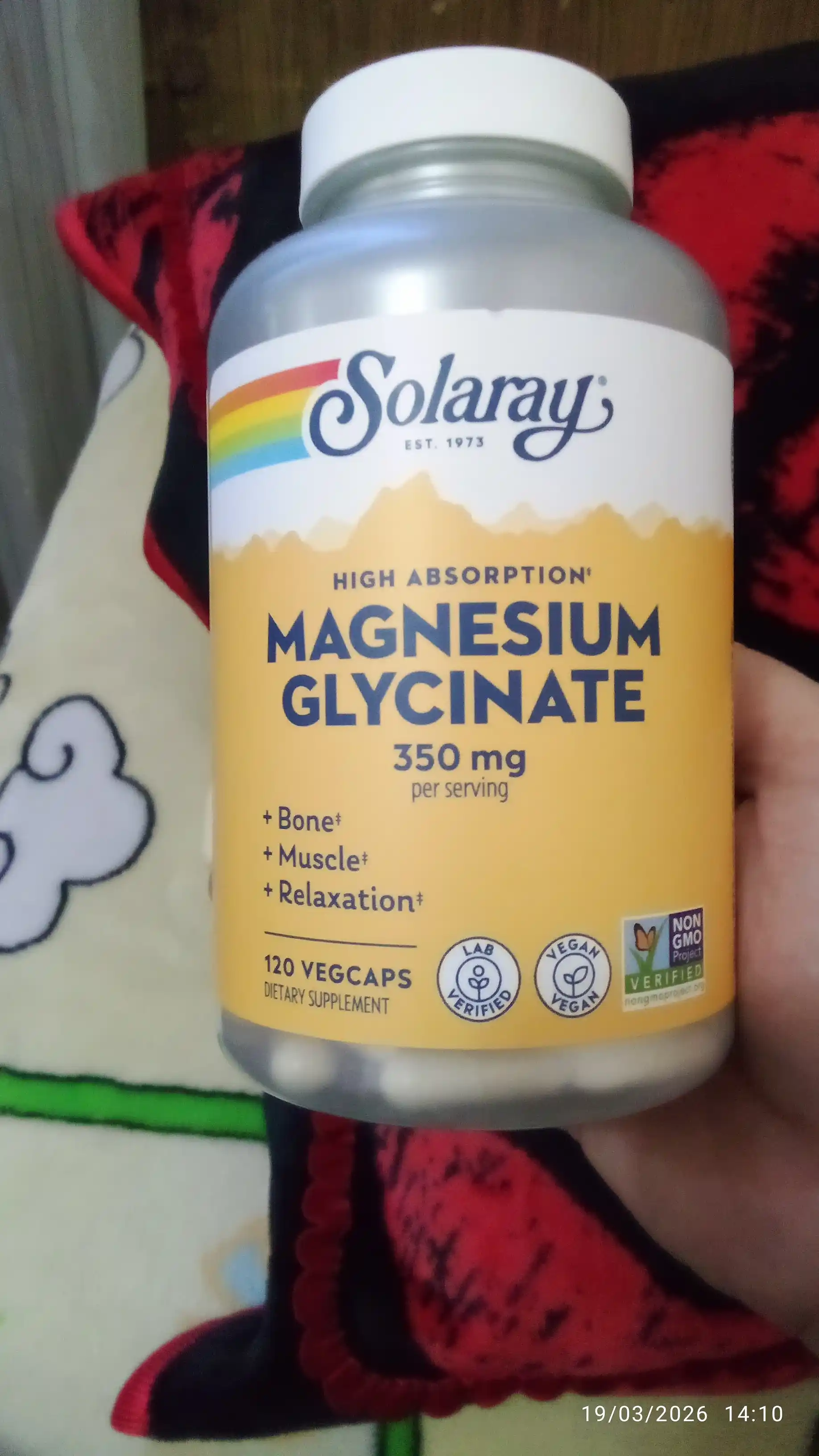 Solaray, Yuqori o‘zlashuvchan magniy glitsinat, AQSH 350 mg, 120 ta o‘simlik kapsulasi