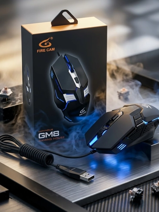 Fire Cam GM8 Luminous — RGB chiroqli va yuqori aniqlikdagi professional o'yin sichqonchasi - 