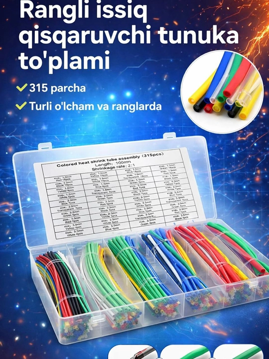 Simlar uchun issiqlik qisqaradigan quvurlar, cambric to'plami, 315 dona - 