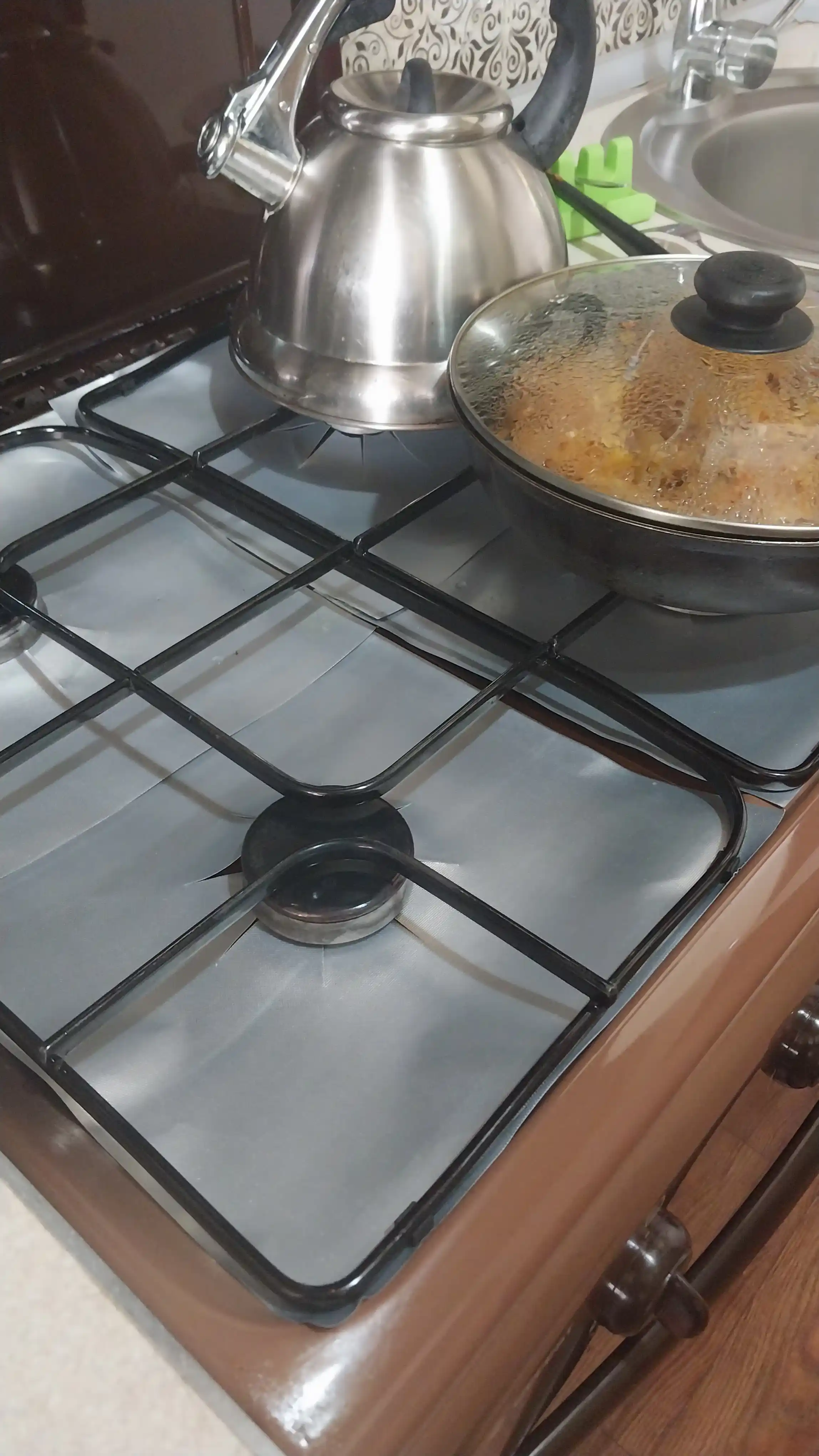Gilamcha, gaz plitasini himoya uchun, teflon, 4 dona to'plam, qalinlashgan model 0.2 mm