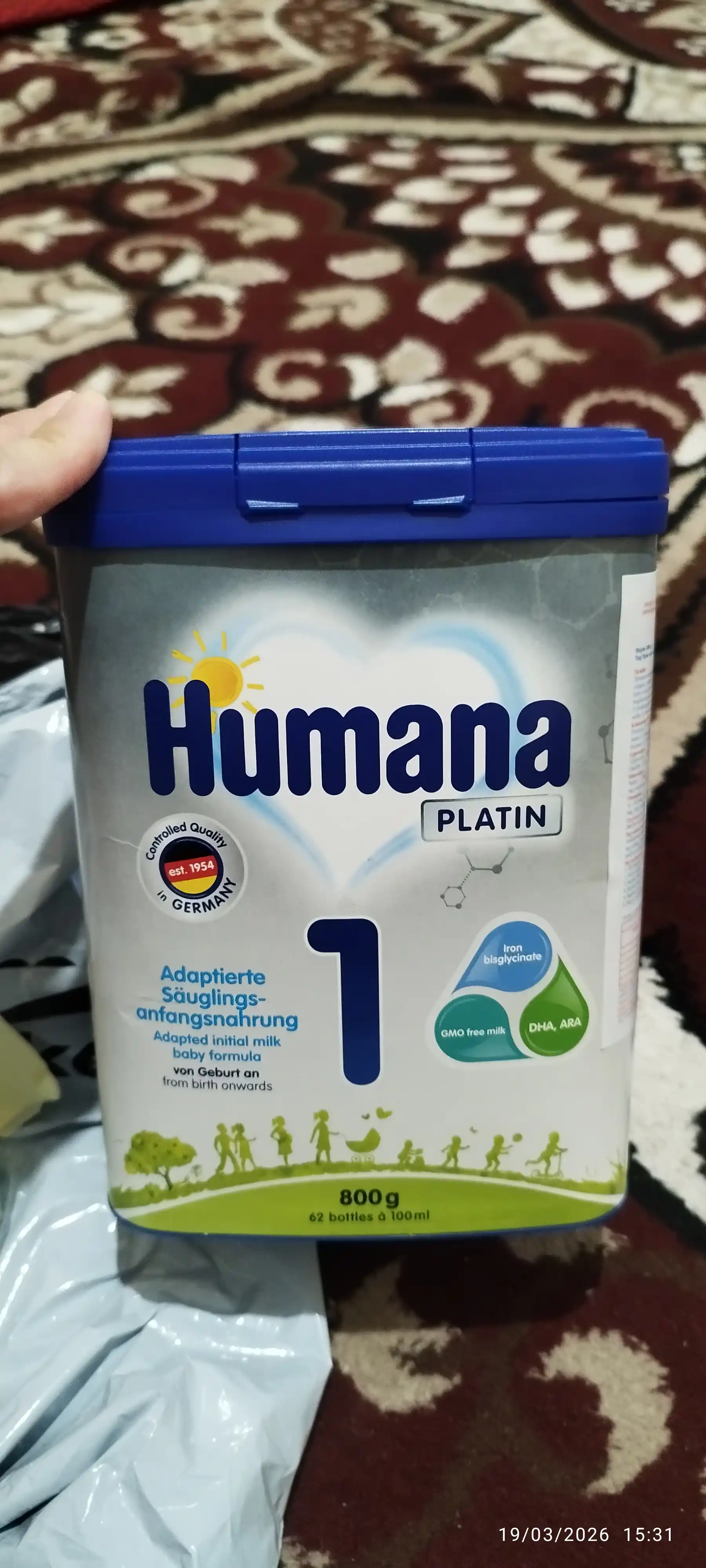 Humana Platinum 1 bolalar sutli aralashmasi, tug‘ilganidan boshlab, 800 g