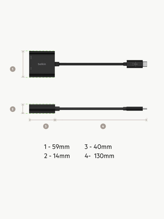 Belkin HDMI VGA adapteri, USB C VGA quvvatlash moslamasi, o‘tkazgich