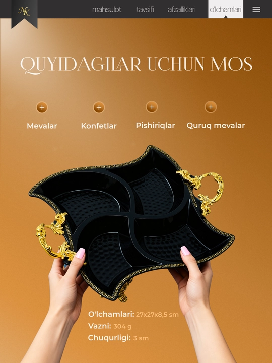 Menajnitsa Yong'oq va quruq mevalar uchun 4 bo'lmali dekorativ idish 2 dona